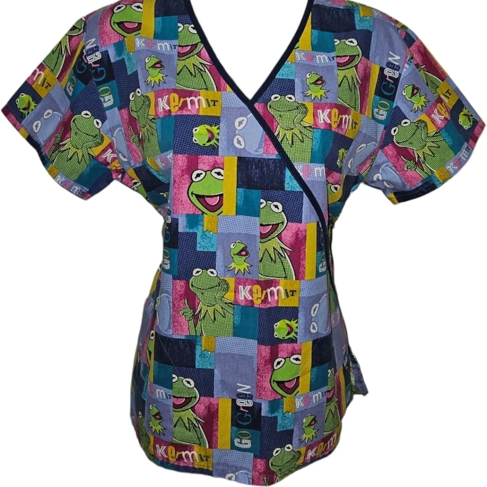 The Wonderful World Of Disney Muppets Kermit Short Sleeve Scrub Top